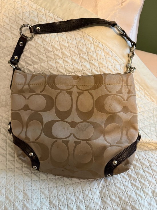 Coach Handbags - Coach Carley Bag small Signature Canvas Hobo with Dark Brown Trim Y2K style